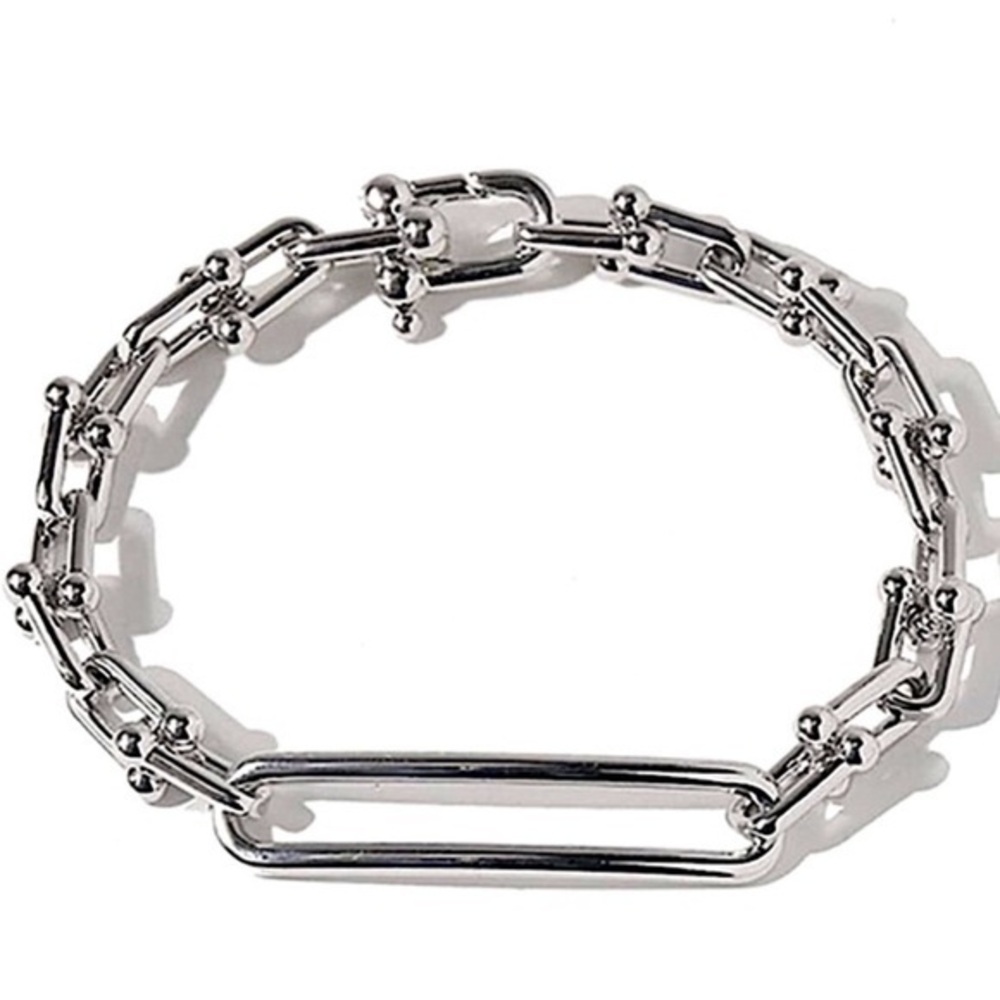 Sterling Silver U Link Horseshoe hardware Chain Link Paperclip Bracelet 8”
